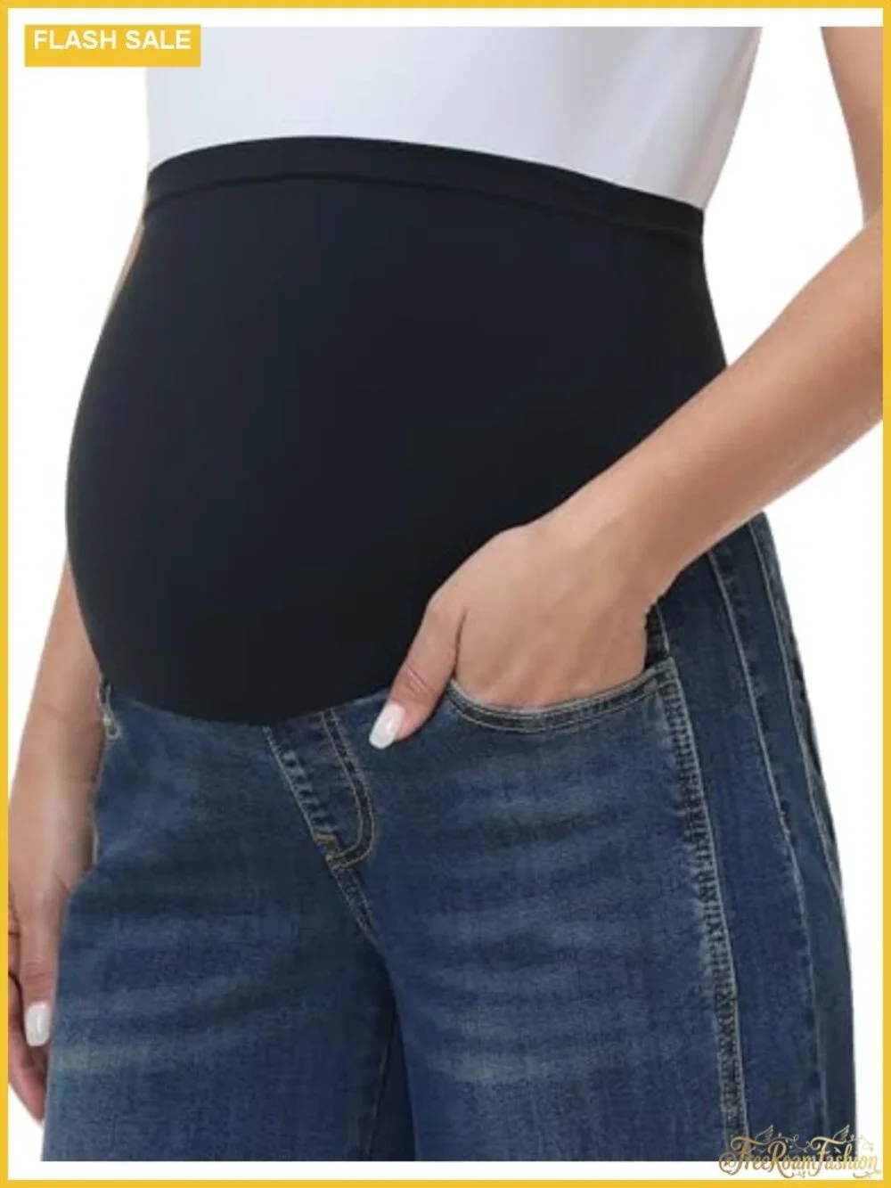 Maternity Barrel Jeans Wide Leg Denim Pants with Pockets